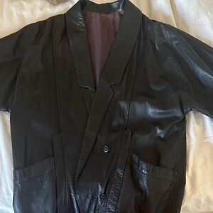 90s Genuine Black Leather Blazer Vintage